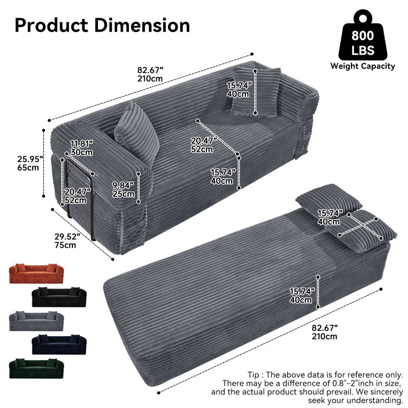 82-Inch Cloud-Sensing Loveseat, Living Room Frameless Sofa, Modern Three-Seater Sofa with Throw Pillows, Corduroy Compressed Sofa with Memory Foam And Independent Pocket Spring Seat (Boxed), No Assembly Required for Bedroom And Dormitory Sofa