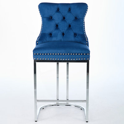 Set of 2 Counter Height Bar Stools Modern Barstools with Button BackRivet Trim Upholstered Kitchen Island Chairs