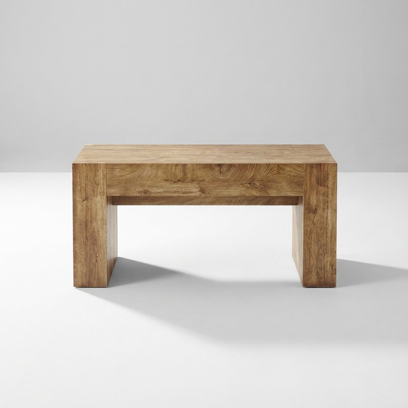 Rustic Farmhouse Rectangle Coffee Table with Hidden Storage Drawer, Solid Wood Center Table