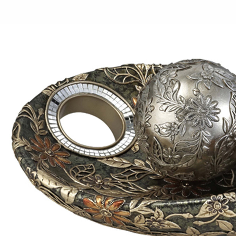 Bol à fruits en résine de chrysanthème avec sphères, motif floral multicolore pour une décoration intérieure élégante