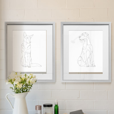 "Dog contour I", ensemble de 2 reproductions d’art graphique encadrées sur papier
