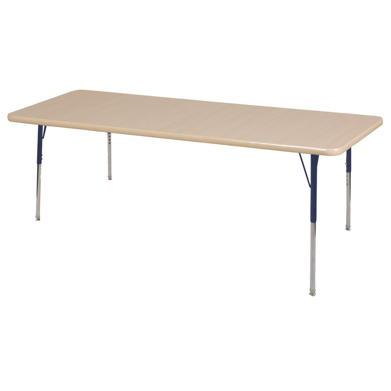 Table d'activité rectangulaire à hauteur réglable en forme de T, Érable / Bleu marine, 24 po x 48 po