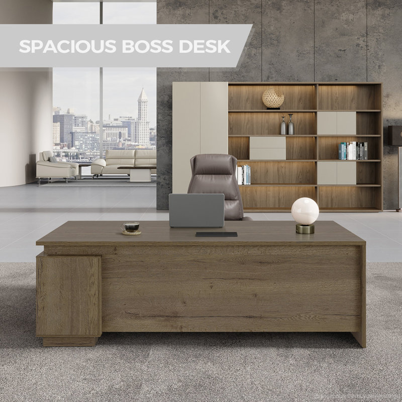 Executive L-Shaped Office Desk With Integrated Storage & Ergonomic Design, Gray