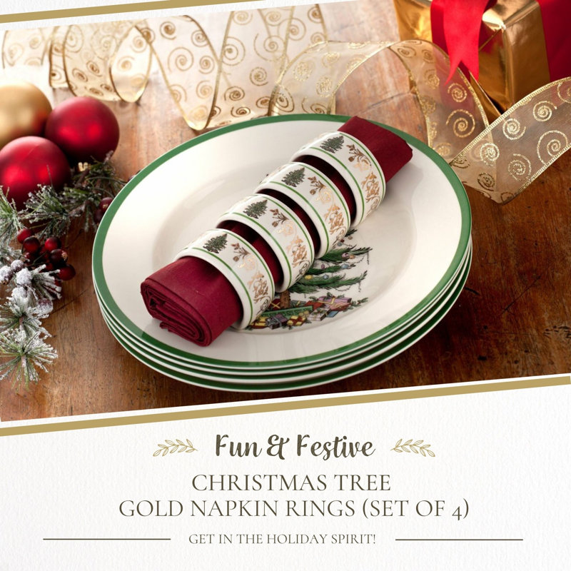 Spode Christmas Tree Gold Napkin Rings 2.75"