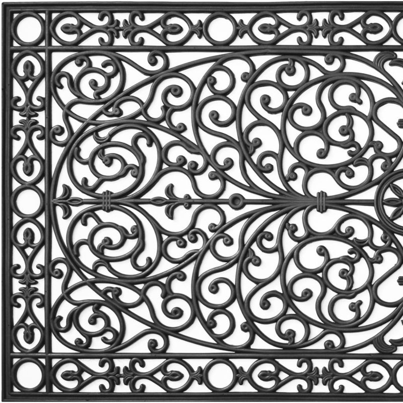 Tapis de porte d'extérieur en caoutchouc noir à motifs en volutes, 91 x 183 cm