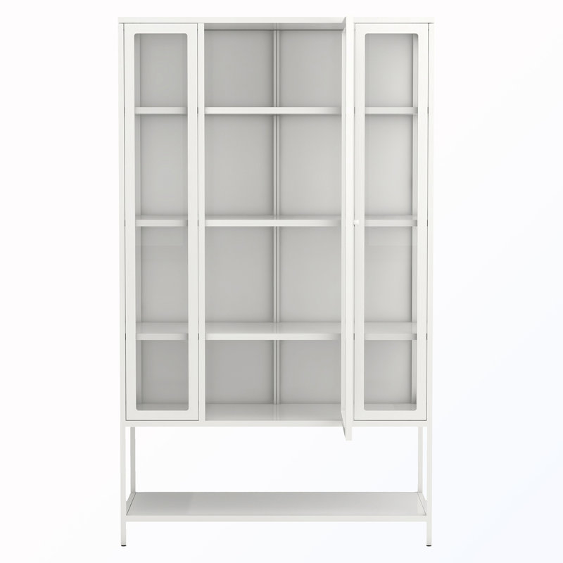 Display Cabinet with Glass Door and LED Lights, White
