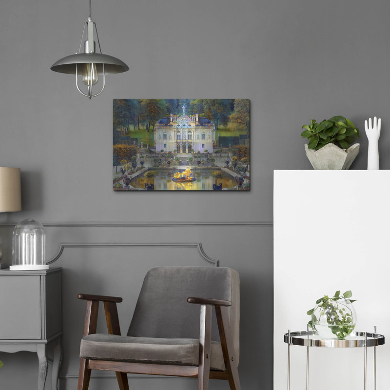 Art mural en métal, «Allemagne, château de Linderhof, Ettal» par Pierre Gavidia, 24 po x 16 po, H 16 po x l 24 po