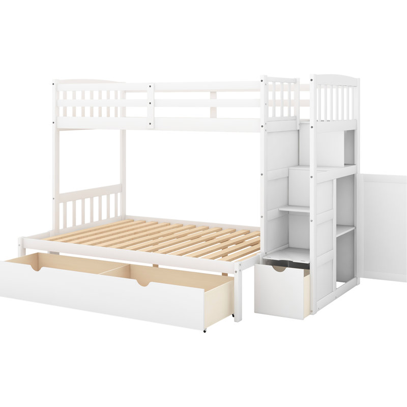Lit superposé simple au-dessus de double en blanc avec espace de rangement sécurisé, Blanc