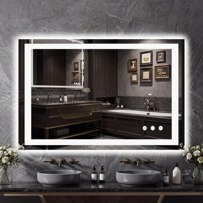 LED Bathroom Vanity Mirror with Anti-Fog, Dimmable Front and Backlit Lights, Tempered Glass