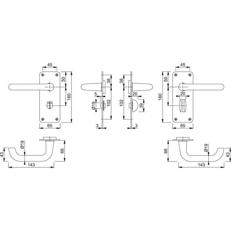 Amalin Privacy Right Hand Door Handle