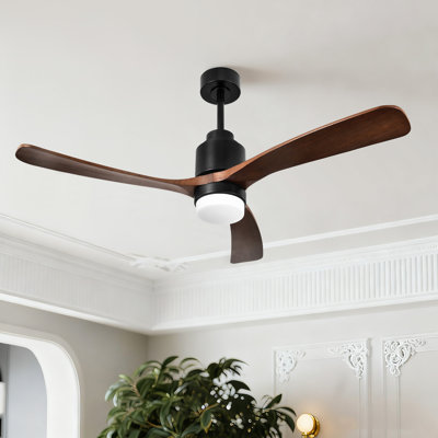 52 In. Indoor Matte Black Ceiling Fan With Wood Blades, 6-Speed Remote Control