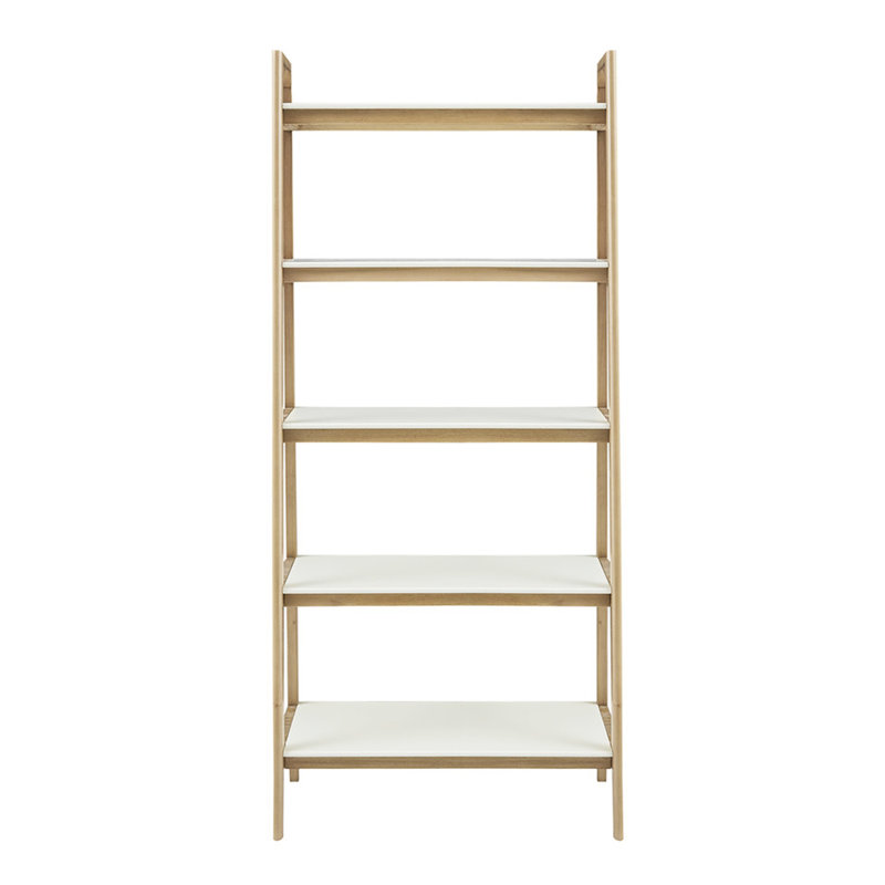 Unité de rangement d'inspiration Mid-Century - Cadre en bois massif, cadre blanc à 5 tablettes