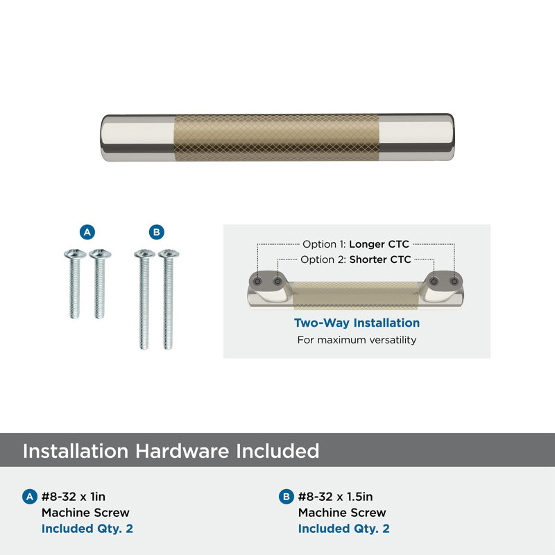 Esquire 3 inch or 3-3/4 inch (76mm or 96mm) Center-to-Center Polished Nickel/Golden Champagne Cabinet Pull, 3"
