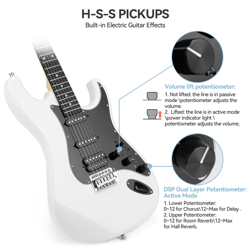 39" Electric Guitar Kit, 30 Single and Double Effectors, with Amplifier, String, Tuner, Cable, Picks