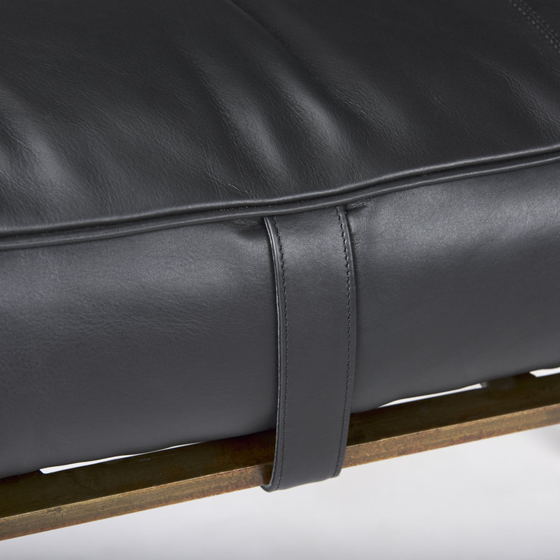 Magnolia Upholstered Bench, Black Genuine Leather