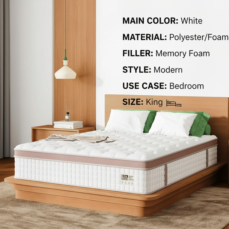 Très grand matelas hybride ferme de 14 pouces avec mousse viscoélastique imprégnée de gel et ressorts ensachés pour soulager la pression et isoler les mouvements | Idée de cadeau