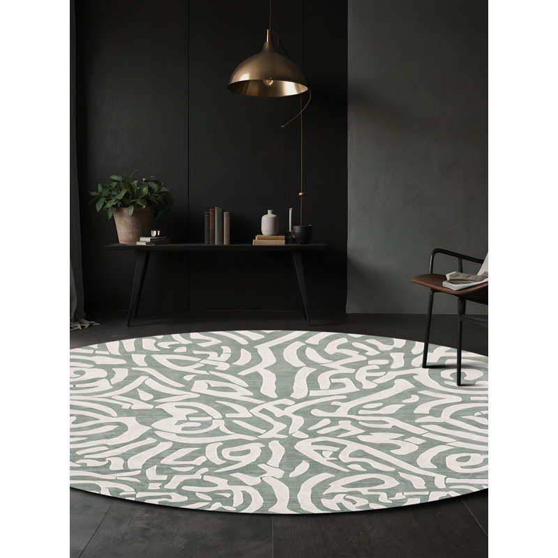 Machine Washable Gray Area Rug, Round 3'