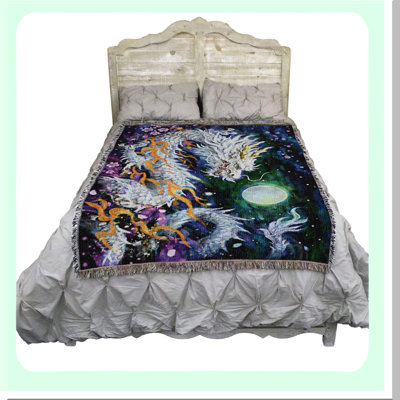 Enchanted Moonlight Dragon Tapestry - Fantasy Cotton Throw Blanket 72x54