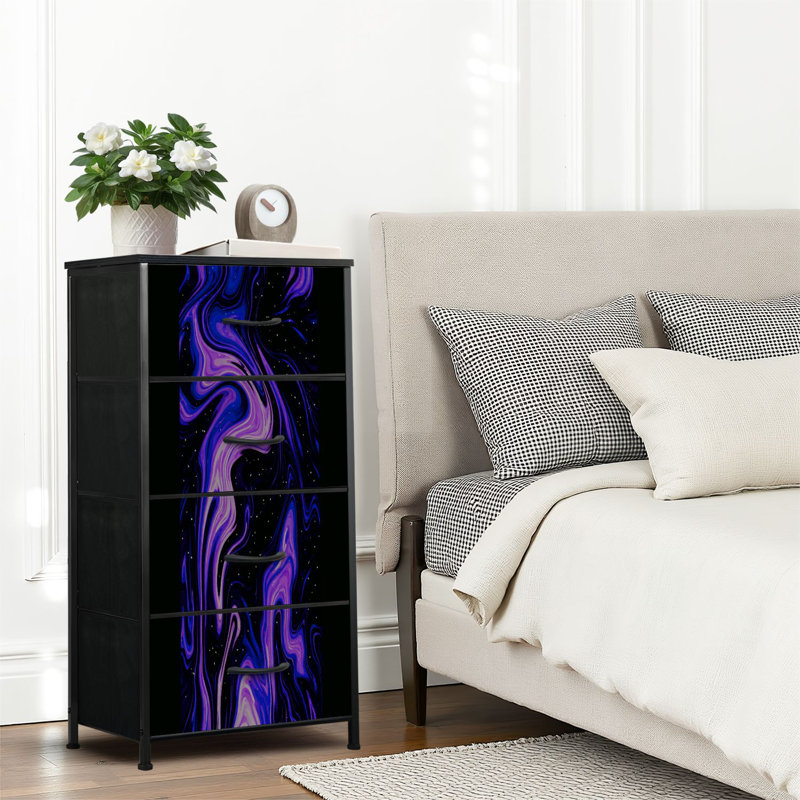4 Drawer Dresser for Bedroom, Narrow Chest of Drawers, Wooden Top and Study Iron Frame 18"x37.5"-(WxH)