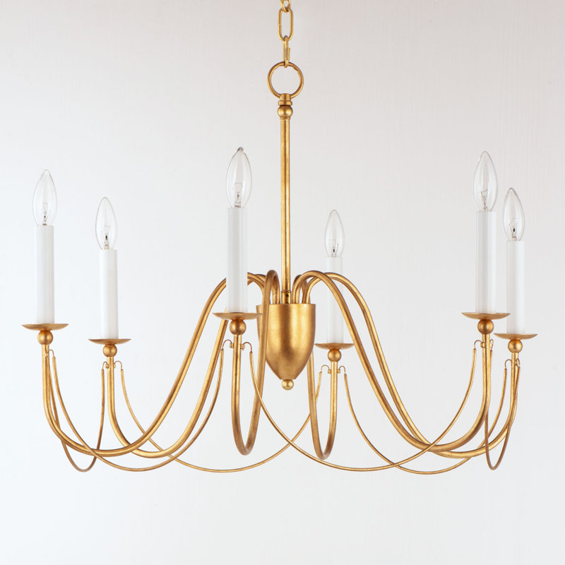 6 - Light Dimmable Classic / Traditional Chandelier, Gold Leaf