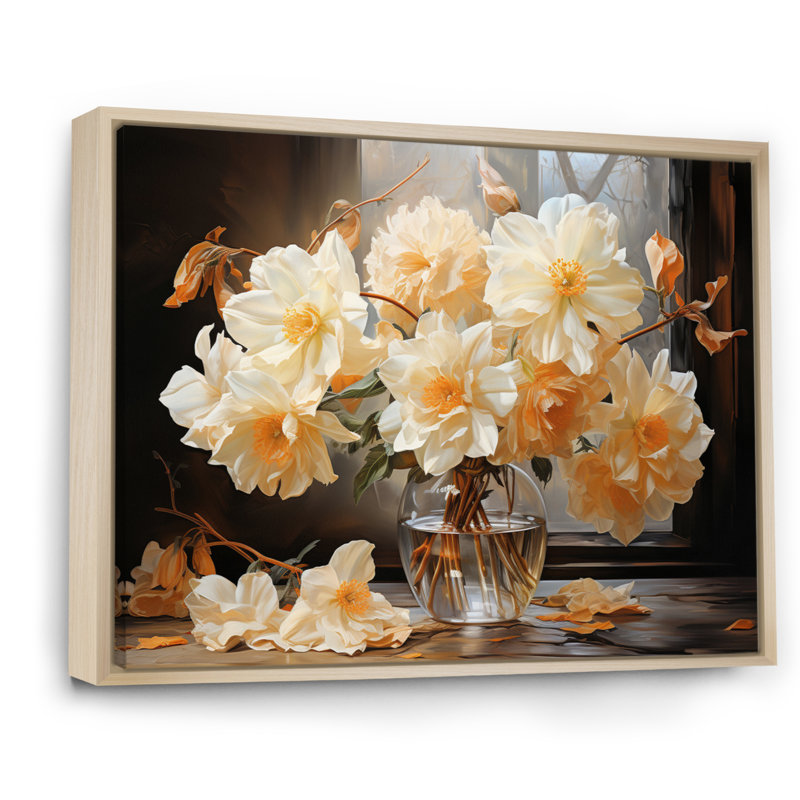 " White Affodils Romantic Impression II ", Natural Floater Framed, 16" H x 32" W x 1" D