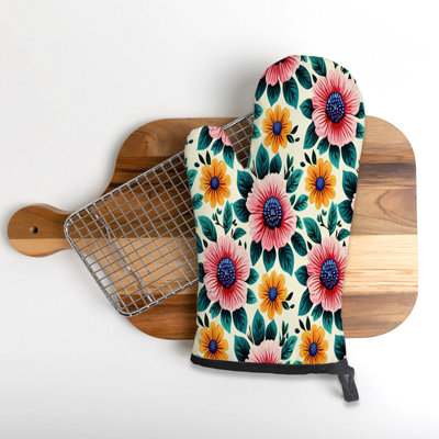 Floral Waves Oven Mitt Cotton Twill