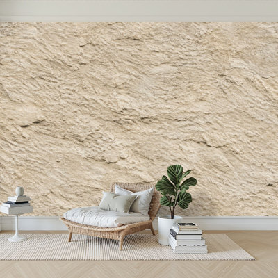Papier peint adhésif auto-adhésif à surface rugueuse beige naturel à surface rugueuse et grès naturel pour salle de séjour H 100 po x l 144 po