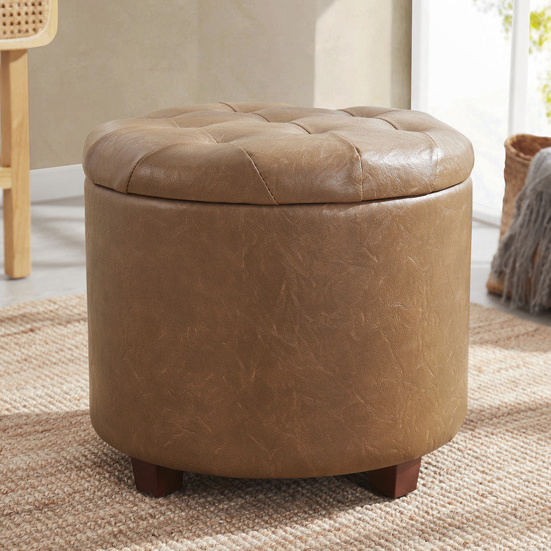 Crompton 18" Tufted Round Storage Ottoman Ebern Designs Body
