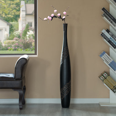 Vase de plancher contemporain en forme de bouteille, brun avec motif de pierres pavées Contemporaray, 42 pouces