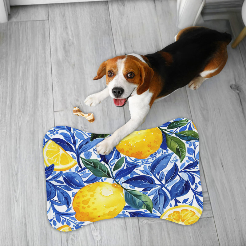 Azulejo Lemon Patterns - 1 Piece Bone Shape Feeding Mat