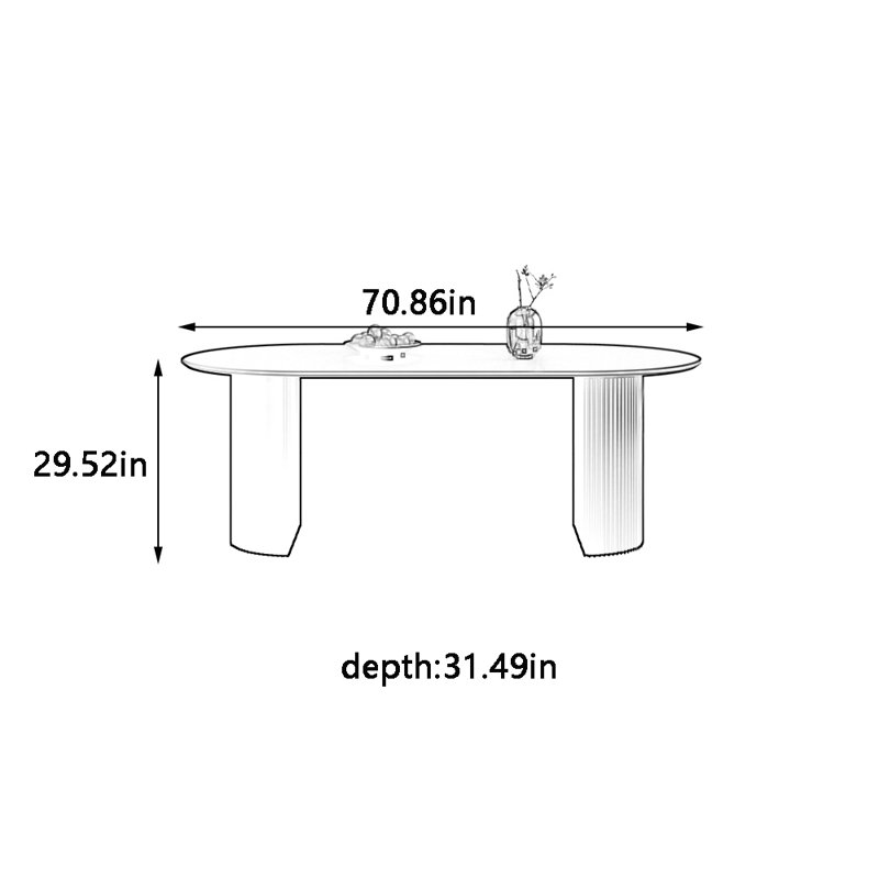Luxurious style solid-colored oval dining table, 29.52"H x 70.86"L x 31.49"W