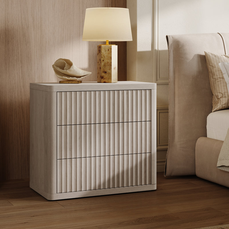  Table de chevet 3 panneaux Modern, Aulne blanc