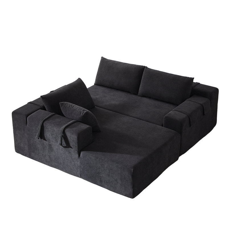Canapé modulaire en L 108 po pour chambre à coucher - Chenille, accoudoirs carrés, chambre d'amis en chenille moderne relaxante, 6 coussins, sièges