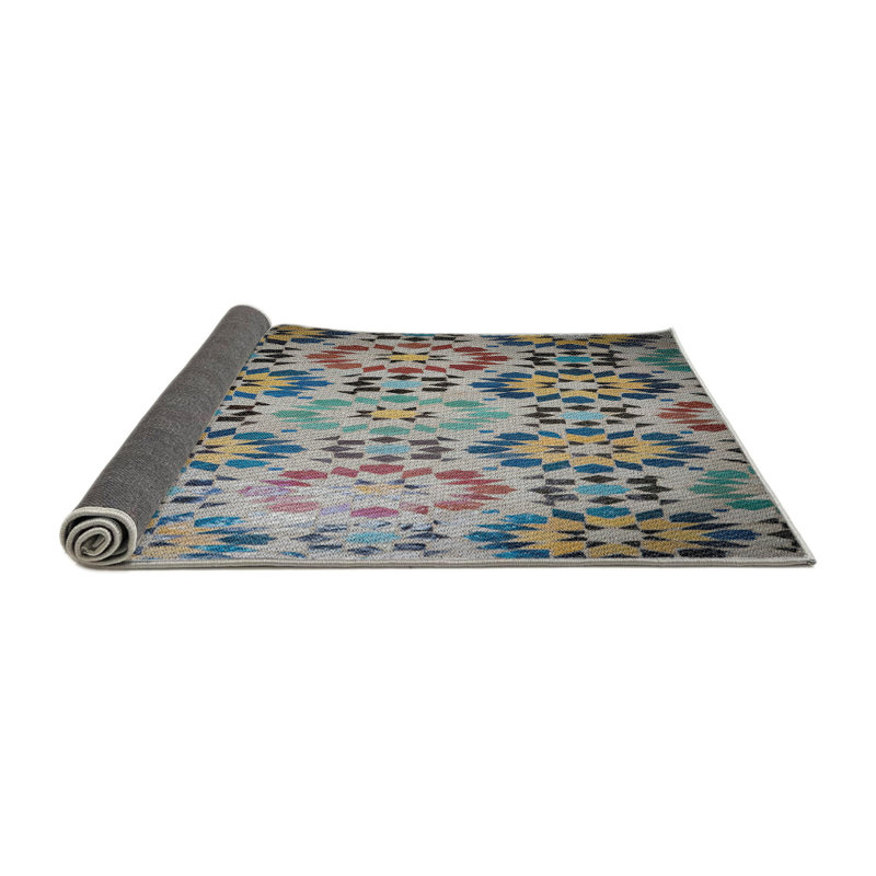 Tapis vert/brun/rouge tissé à la machine, Rond 4 pi