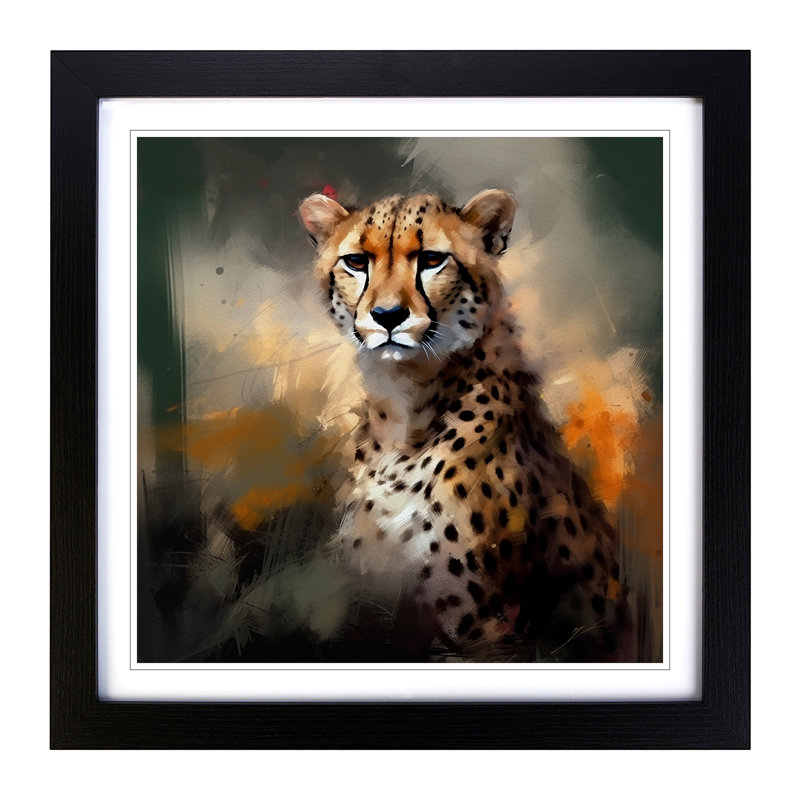 Cheetah Gestural Art - Framed Print, Oak