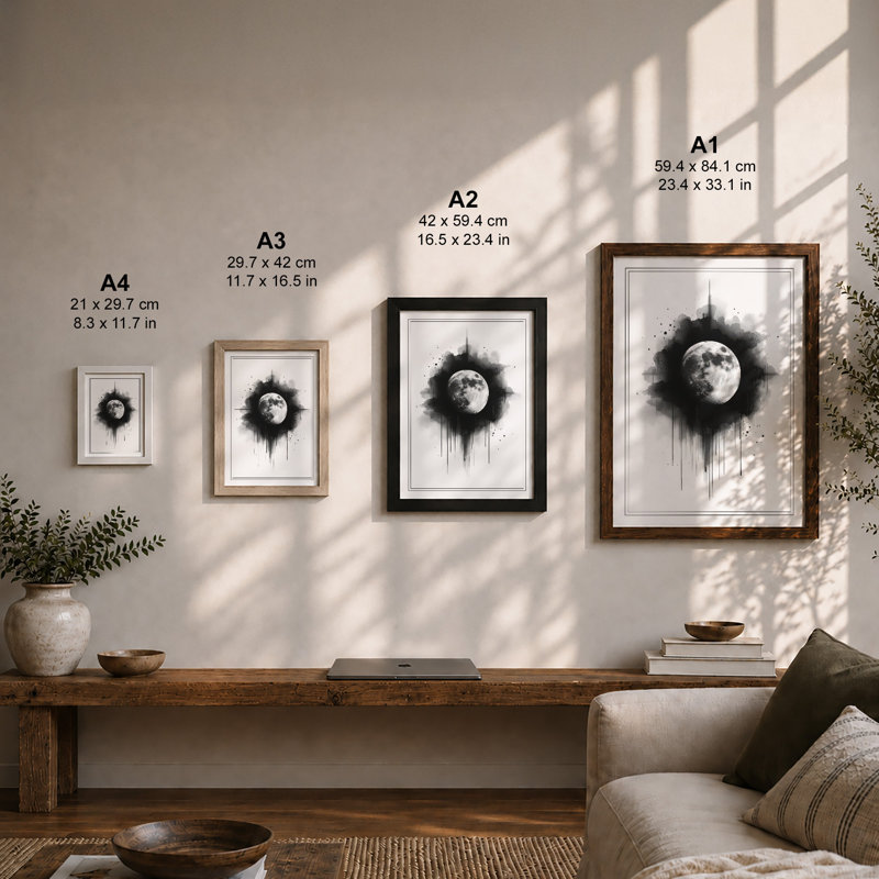 Moon in Chaos Modern - Framed Print, A2 - 59.4 x 42.0 cm, White