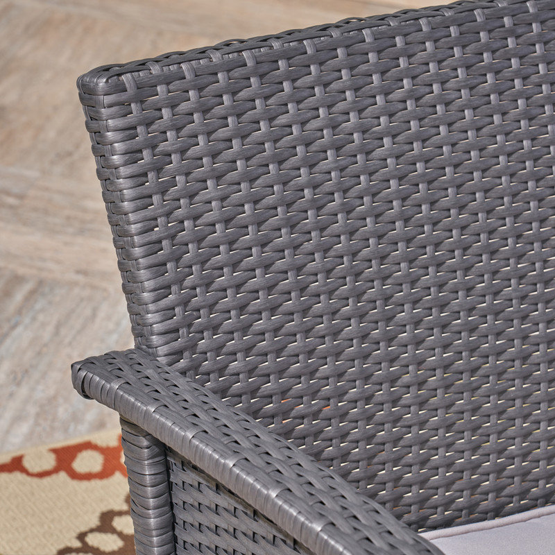 Causeuse d'extérieur en osier et coussins imperméables, Gris, Gris