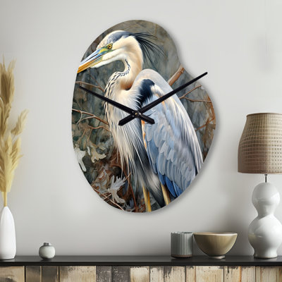 Horloge murale en métal Suh Graceful Heron Waterbird I - forme unique