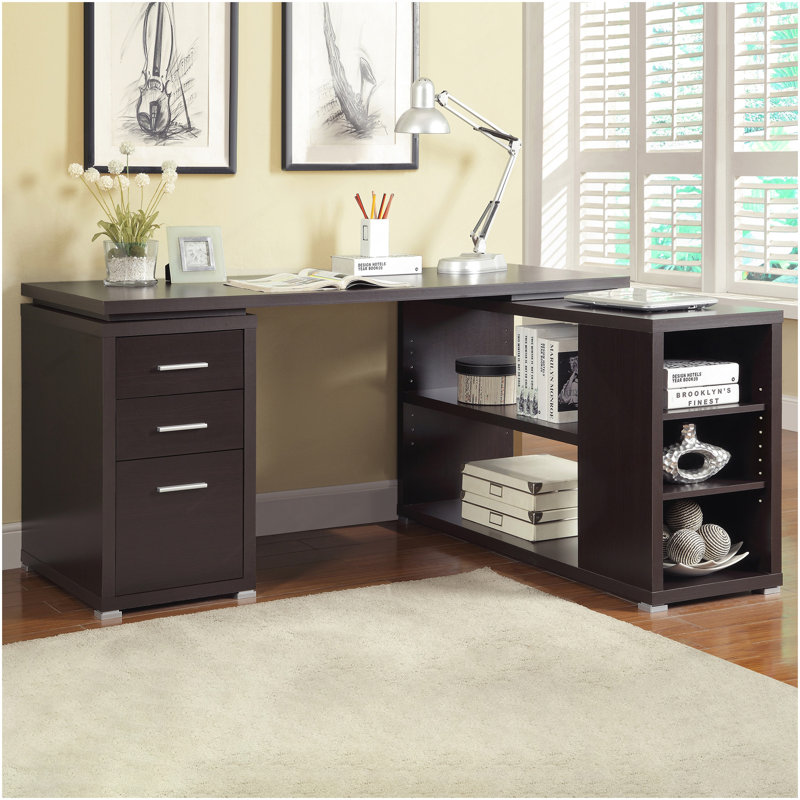 Tona Cappuccino 3-Drawer L-Shape Computer Desk, Cappuccino