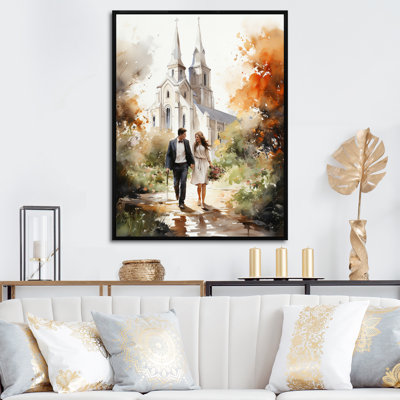 " Couple In Love Wedding Chapel Rustic Watercolor "