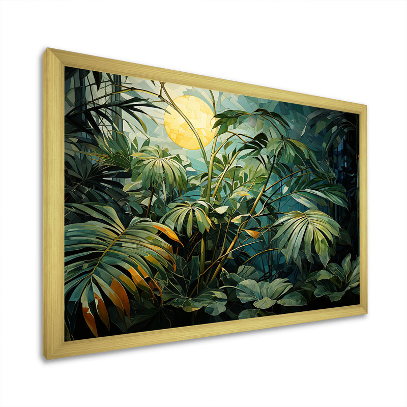 «Fantasy Jungle Plants Under Moonlight II», reproduction sur toile, Cadre photo doré simple, H 34 po x l 44 po x P 1,5 po