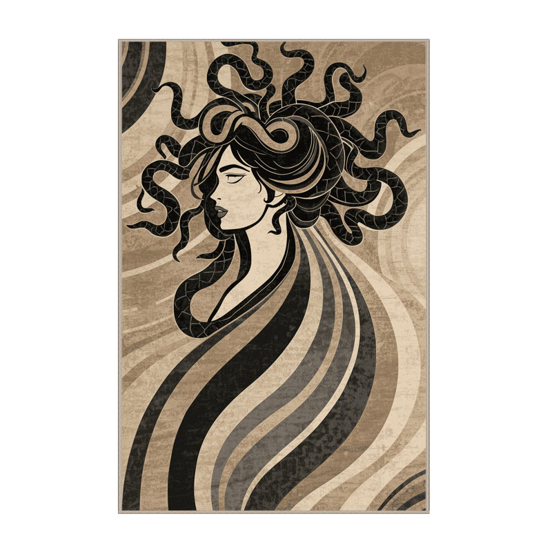 Tapis chic et luxueux lavable à la machine Hamilton Medusa, 7 x 10
