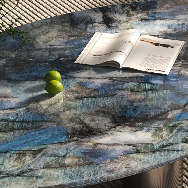 Table basse italienne ovale en pierre micro-cristalline, H 14,6 po x L 47,2 po x l 27,6 po