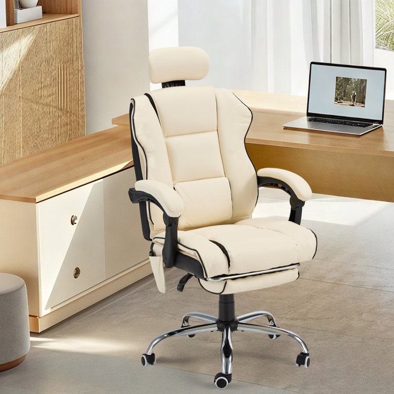 Inbox Zero 6-point Massage Office Chair With Footrest, Heated Executive Office Chair With Reclining Backrest, Ergonomic Gaming Chair With Padded Armrest,