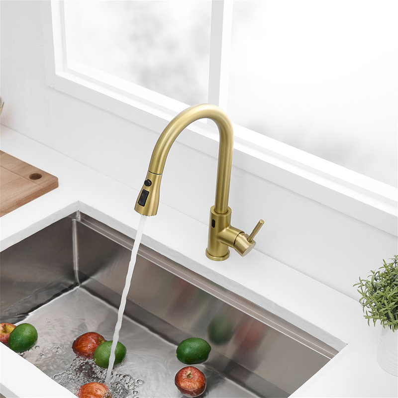 Robinet de cuisine sans contact, robinet de cuisine automatique automatique mains libres, robinet de cuisine en acier inoxydable sans contact or brossé