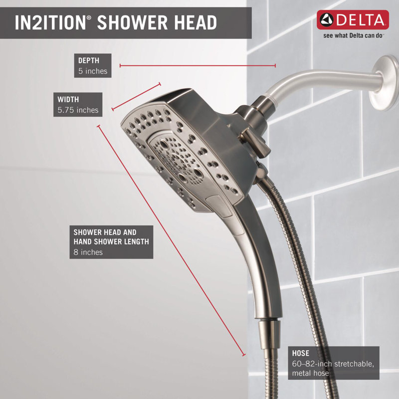 Dual Shower Head with H2Okinetic Technology, Lumicoat Stainless
