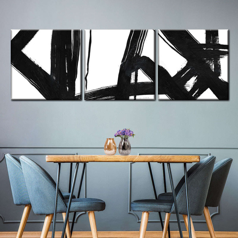 «Strokes And Lines Black Ink Streaks VII on Canvas» par Daniel P, H 8 po x l 26 po x P 1 po