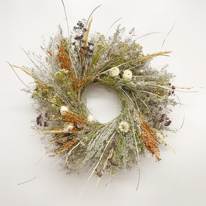 Dried Flowers 22" Caspia and Strawflowers Wreath