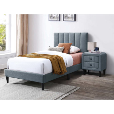 Twin Bed Headboard With 12 Base, Gray Brushed Linen, Adjustable 3 Inches, No Box Spring, Modern Bedroom Furniture In Gray, Soft Strong Support,