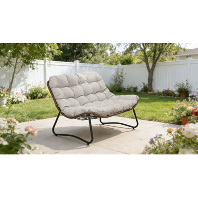 Gavira Modern Coastal Patio Loveseat Sofa with Thick Cushion, All-Weather Wicker Rattan For Outdoor Garden, Balcony, Backyard